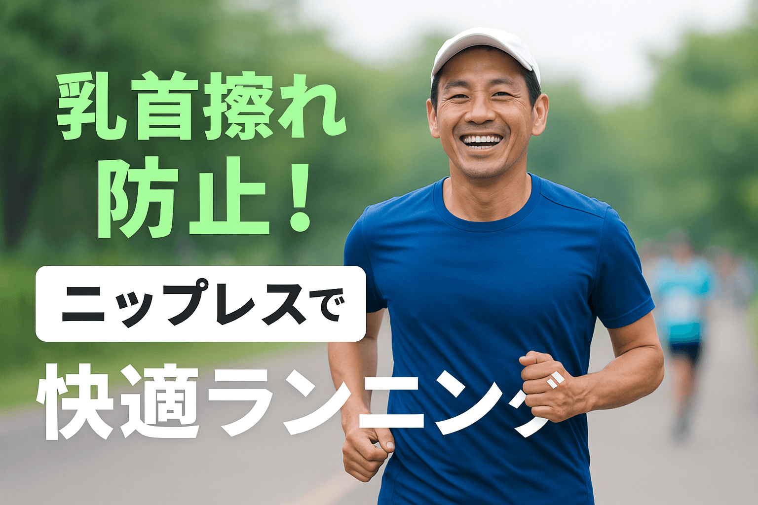 40代男性が笑顔で初フルマラソンに挑戦し、サブ5を目指して走るランナーのイメージ